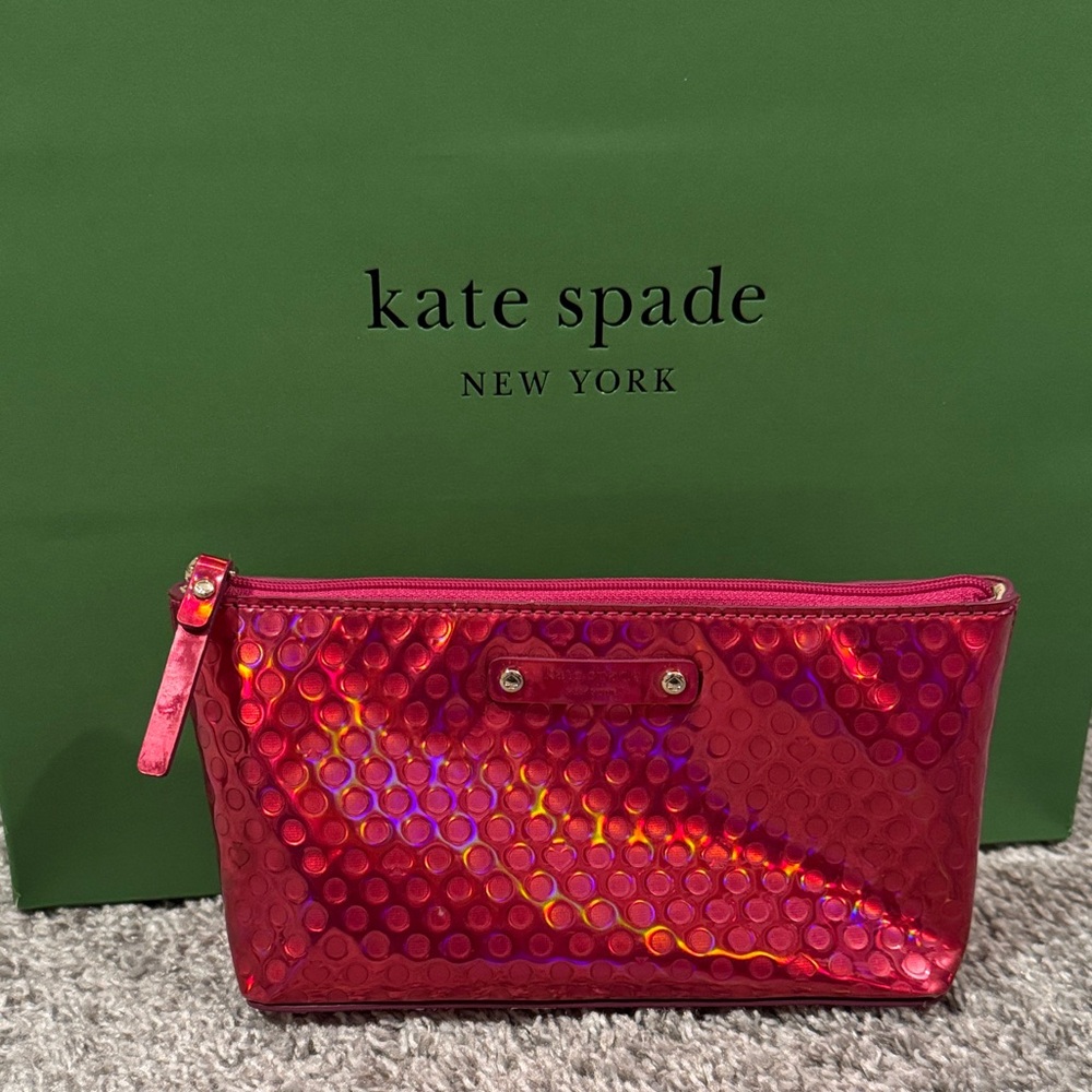 NWOT Kate Spade Pink/ Red Iridescent Clutch/ Accessory Bag